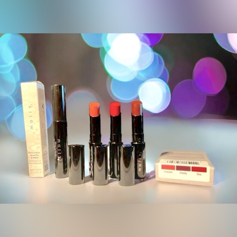MALLY INSPIRE ME LIPSTICK TRIO INNOCENT, CHEEKY,  DIVA + BROW FIX & DEFINE SABLE